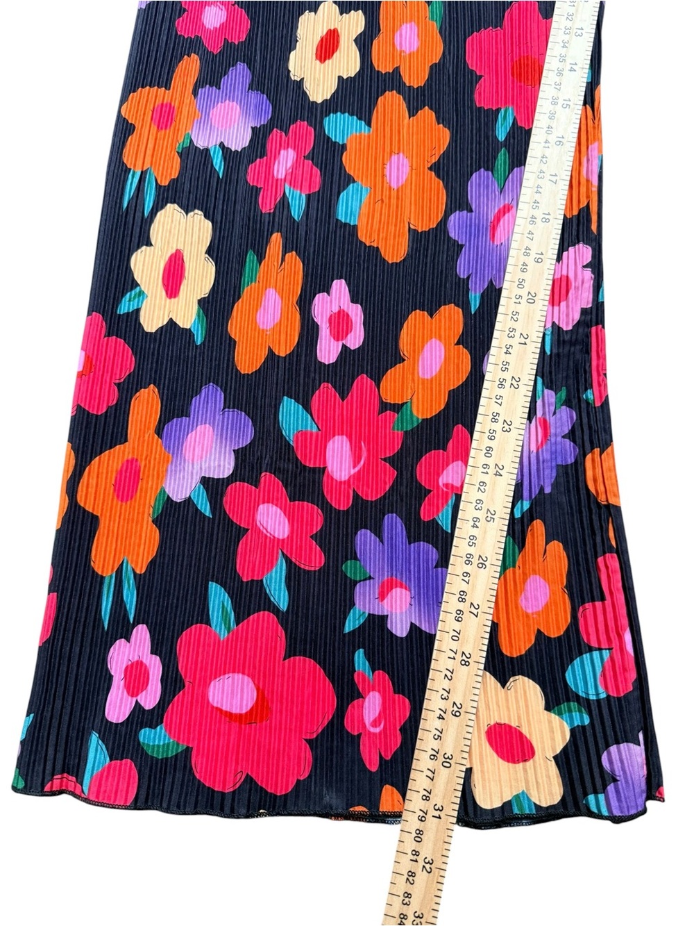 Floral Plisse Wide Leg Pants Black Multicolor High Rise Elastic Waist S - Picture 6 of 8